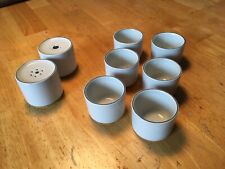 Fajance Dänemark Blaukant , 6 Eierbecher und Salz- und Pfefferstreuer, weiß