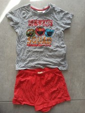 Kurzer Schlafanzug zweiteilig shorty Rot Grau Sesamstraße elmo Gr. 98 / 104
