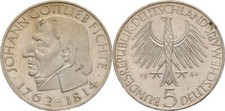 BRD 5 DM 1964 Johann Gottlieb Fichte Silber 11,2 g Original Münze #FTC323