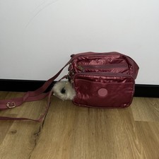 Kipling Tasche Handtasche Schulter Rot Glanz Umhängetasche  Bommel Metalic