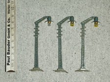 (195) 3 St. Spur H0 Gittermastlampen, gebraucht, 9 cm hoch, Hersteller unbekannt