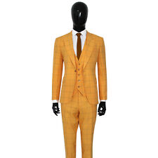 Slim Fit Herrenanzug mit Weste in Gelb Kariert, Smoking-Anzug-Hochzeit-Bühne