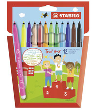 STABILO – Trio A-Z, Filzstifte 12er Set bunt, Malstifte Kinder, Schule, Zeichnen
