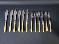 Antikes Fischbesteck 12-tlg. versilbert – reich graviert – um 1900