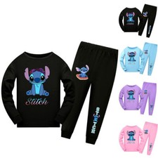 Stitch Mädchen Schlafanzug Nachtwäsche Pyjama Langarm Loungewear T-Shirt Hose -