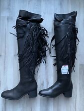 ZARA OVER KNEE HIGH BOOTS Mit Fransen STIEFEL Schwarz Gr. 36