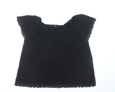 Anthology Damen Tunika Bluse schwarz UK 16 Viskose Häkelbesatz