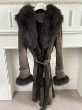 Ledermantel Lammfell Mantel Fuchsfell Besatz Braun Gr. L 36-40 Neu