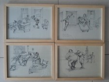 Unbekannter Künstler - 4 Bleistiftzeichnungen auf Papier/Karton-Fichtenrahmen