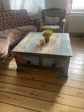 Holztisch Truhe   Wohnzimmertisch Echtholz  massiv Indisch Vintage Kolonial Sofa