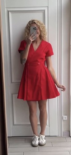 Women dress red - dress, linen