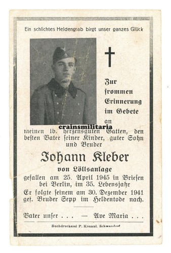 Orig sterbebild grenadier - grenadier, +