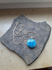 Tibetischer Türkis-Anhänger Silber mit Silberkette  -  Neu