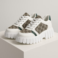 Chunky Plateau Sneaker 41 | Beige Weiß Muster | Veganes Leder | Neu & Trendy