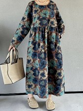 ❣️Cottage Boho Kleid Taschen Leinen  XL 42 XXL 44 2XL oversize blau Blumen retro