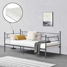 Metallbett mit Matratze Bettgestell Bett Metall Schlafzimmer Dunkelgrau 90x200cm