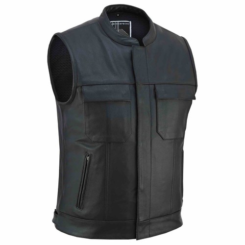 Herren leder bikerweste - leder,