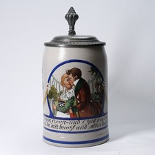 Jugendstil 1/2l Bierkrug Franz Ringer 1910 Merkelbach Zinndeckel Penig 4