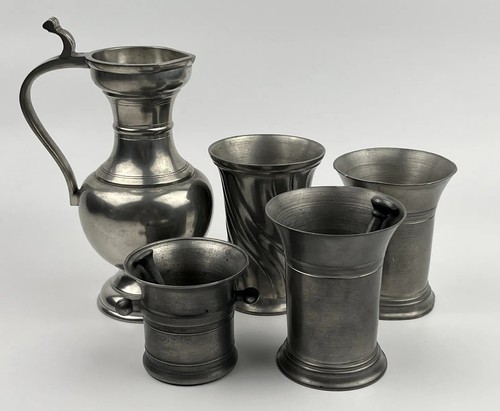 Antike zinn becher krug - 5x, becher/