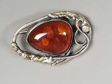 Brosche mit bernstein - mit, silber