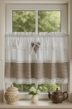 Scheibengardinen Landhaus Shabby  Bistrogardine Farbauswahl Braun Weiß Karo