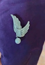 925 Sterling Silber Brosche Zirkonia  Perle Flügel Schmuck 