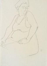 G. PETSCHNER (*1913), Figurenstudie einer kräftigen Frau, Bleistift Moderne