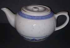 Reiskorn Porzellan Tee Kanne 600 ml Deckel China blau weiß gebraucht neuwertig