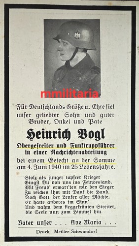 Sterbebild wwii obergefreiter - sterbebild,