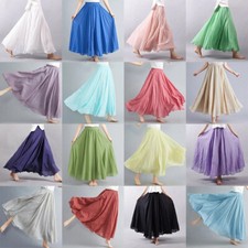 Damen Doppellagig Leinen plissiert langer Maxi-Rock Zigeuner Boho Hippie Strand