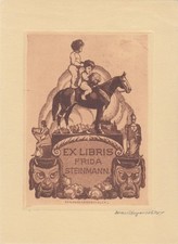 Exlibris Bookplate Radierung Iwan Edwin Hugentobler 1886-1972 Pferd Kinder Berge
