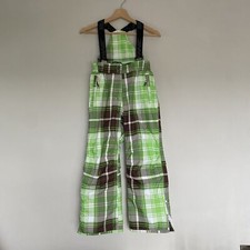 SURFANIC Unisex Kinder neongrün karierte Skihose/ Salopette, 9-10 Jahre 140cm