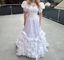 Brautkleid lang 36/38 Hochzeit Kleid  Volants Schleife Po Perlen weiß Pailetten