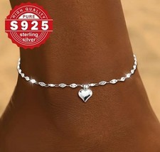 ⭐?25cm Anker Fusskette 925Silber Damen Fußkettchen Herz ❤️ Anhänger Geschenk⭐?