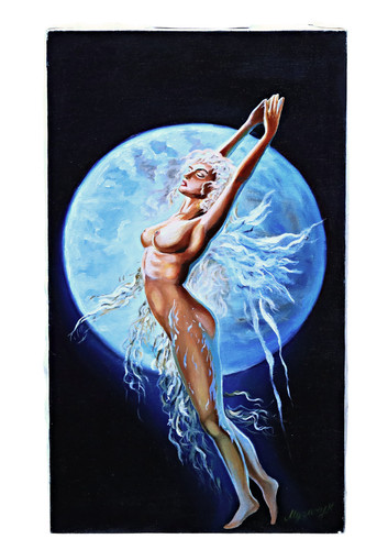 Akt frau vollmond ölbild auf - vollmond,
