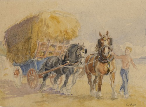 Pferde ziehen heuwagen - pferde,