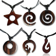 Halskette Holz Anhänger Medaillon Stern Spirale Sono Holz Surfer Kette HK31