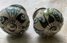 Keramik Schrankknöpfe Schubladenknöpfe Orient Weiß Grün Möbelknöpfe