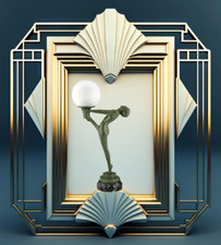 Max Le Verrier Paris Clarte Frauenakt Bronze Art Deco Tischlampe 39CM