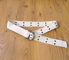 Gewebeband Stoff-Gürtel mit Metall-Schnalle ca.94cm lang 4cm breit weiß mit Ösen