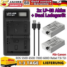 2x 1800mAh LP-E8 Akku + Ladegerät Für Canon EOS 550D 600D Rebel T3i T5i Kiss X4