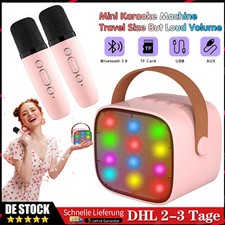 Tragbarer Bluetooth 5.0 Lautsprecher Karaoke Musikbox LED mit 2x Mikrofon Stereo