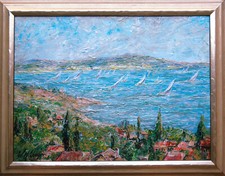 W.H.Unger, Regatta im Mittelmeer,  original Gemälde, Segelboote vor Meeresküste