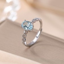 N02 Ring facettierter ovaler blauer Aquamarin Kettenoptik Silber 925 verstellbar