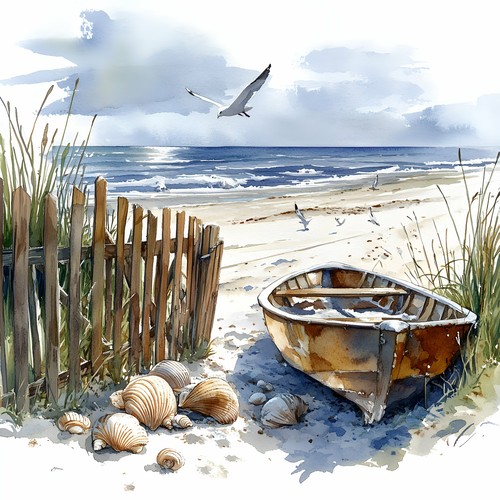 Wandbild ruderboot strand - ruderboot,