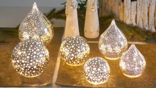 LED Tischdekoration Weihnachtsdeko Sterne Glas Kugelform Tropfenform