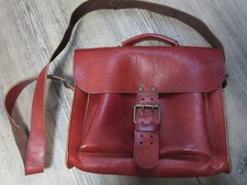 Umhängetasche Aktentasche Bürotasche Schultasche handgenäht rotes Echtleder neu