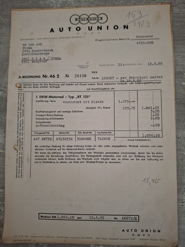 Auto union rechnung original - auto,