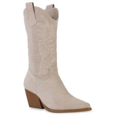 Damen Cowboystiefel Stiefel Stickereien Holzoptikabsatz 840142 Schuhe 