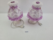 Tischlampen Nachttischlampe DDR Häkel-Look Tulpenfuß rosa Stoffschirm #258253